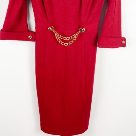 Milly Red Wool Dress Gold Chain Size P Gossip Girl - Picture 2 of 15